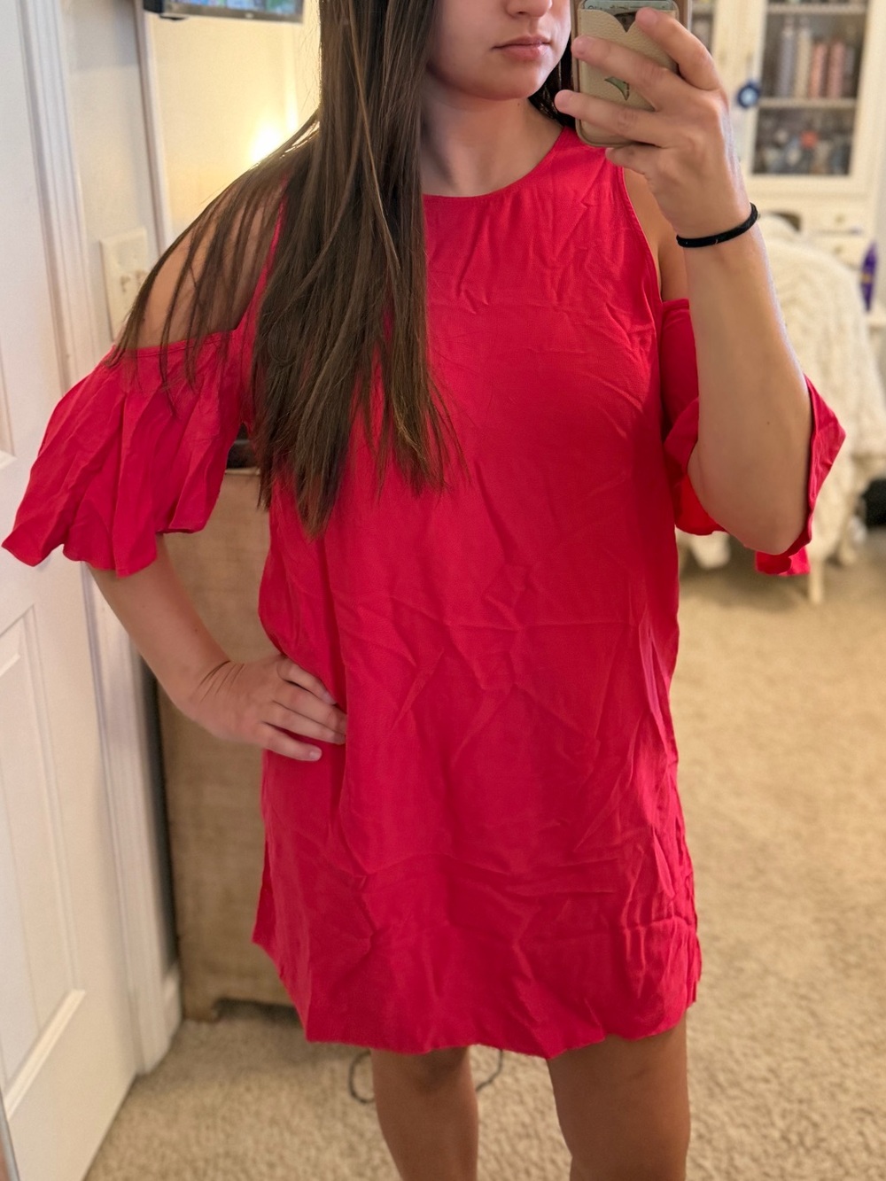 Mud Pie Hot Pink Cold-Shoulder Flutter Sleeve Tunic